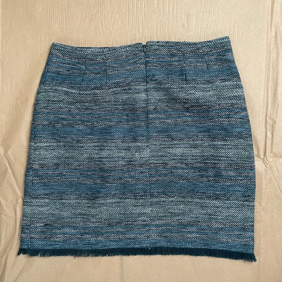 Ann Taylor Loft Womens Tweed Fringe Skirt Size 8 Teal Gray Lined Pockets Zip - Picture 4 of 10